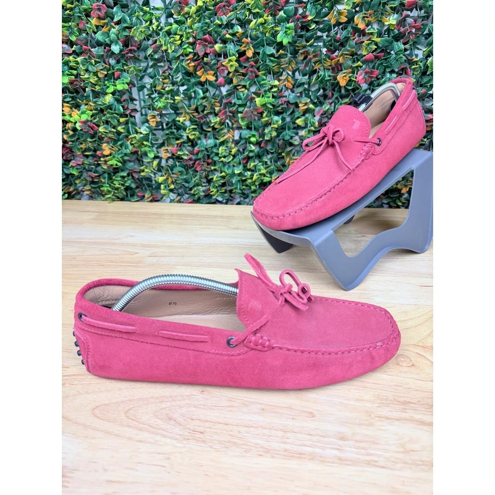 Tods Gommino Driving Shoes Red Suede Leather Loafers Made In Italy Mens 8.5 EUC